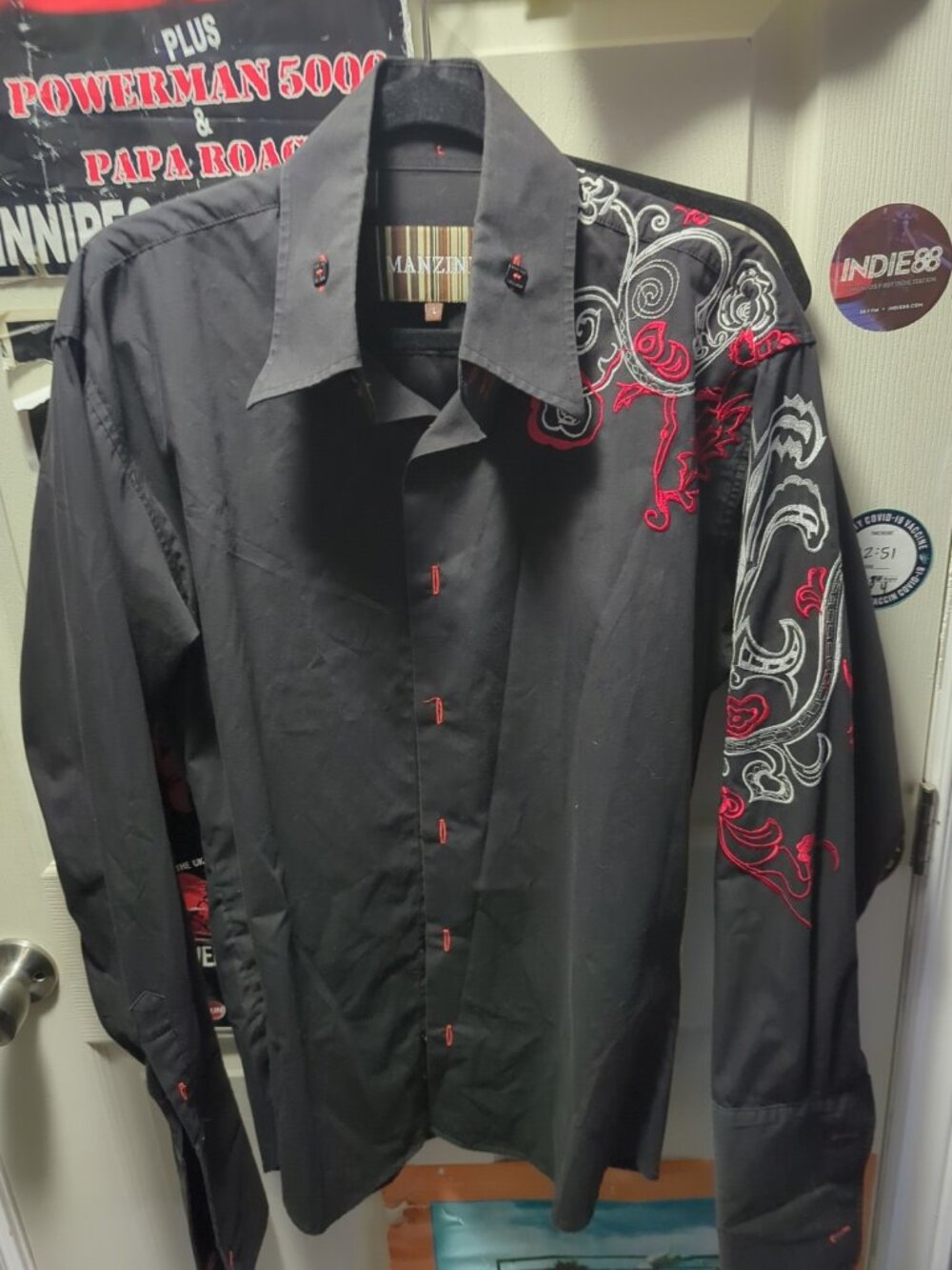 Manzini | Western Spanish Embroidered LS Cuff links Button Down Shirt Mens Large